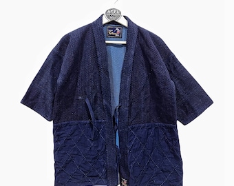 Vintage Kendo Indigo - Rare Yukata - Noragi Jacket - Vintage Japanese Kimono - hanten - Haori - Happi Kimono - Size S