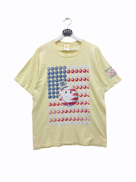 Vintage 90s Smiley Independence Day T Shirts Streetwear Size M-L
