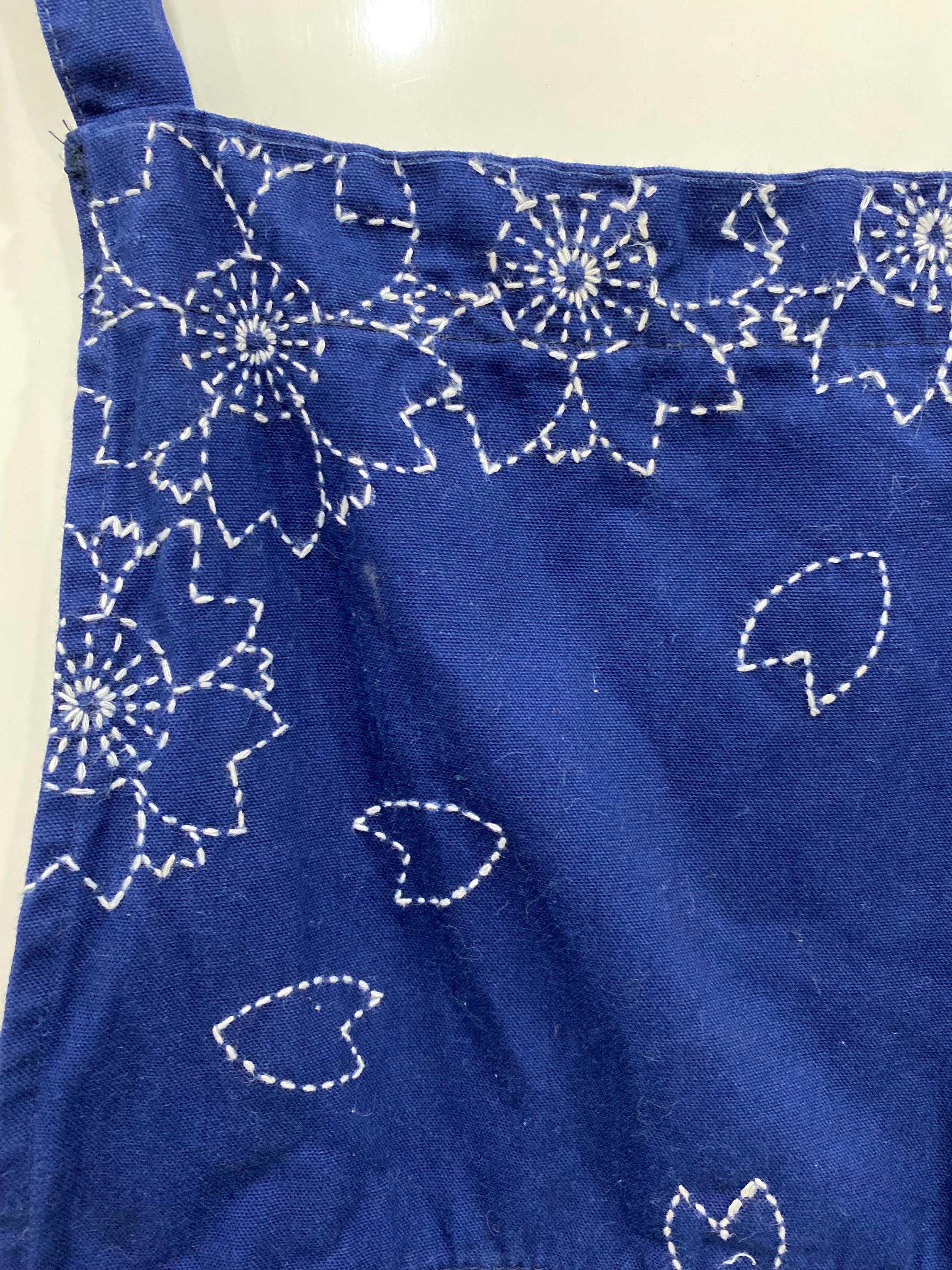 Japanese Vintage Apron Sashiko Geometric Design Blue Indigo
