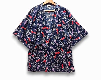 Vintage Jinbei Koi Fish - Rare Yukata - Noragi Jacket - Vintage Japanese Kimono - hanten Jacket - Kimono Jacket - Happi Jacket - Size L