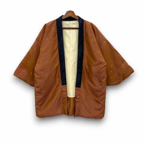 Vintage Hanten Jacket Geometric Pattern Padded kimono Japanese Traditional Garments Size M~L