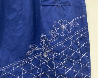 Japanese Vintage Apron Sashiko Geometric Design Blue Indigo