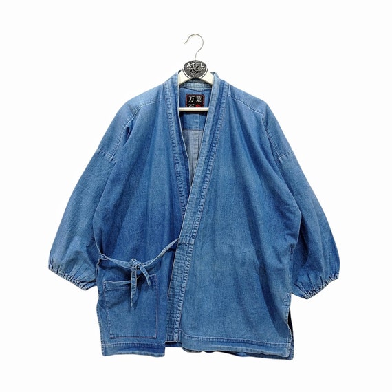 artificiallaboratory Vintage Jinbei Jeans - Rare Yukata - Noragi Jacket - Vintage Japanese Kimono - Hanten - Haori - Happi Kimono - Size XL