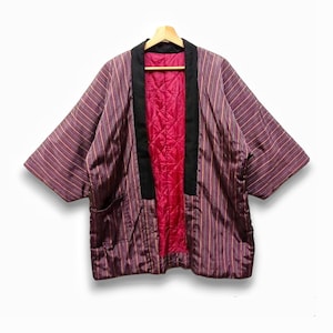 Vintage Padded Hanten Stripes - Vintage Japanese Kimono - Quilted kimono - hanten - Haori - Kimono Jacket - Happi Jacket - Size M-L