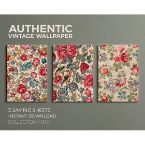 WALLPAPERPARADE COLLECTION 010 Digitales Papier Set, 3 A4 authentische florale Vintage Tapeten Muster zum sofortigen DOWNLOAD