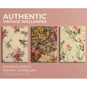 WALLPAPERPARADE COLLECTION 014 Digitales Papier Set, 3 A4 Floral Vintage Tapetenmuster zum sofortigen DOWNLOAD