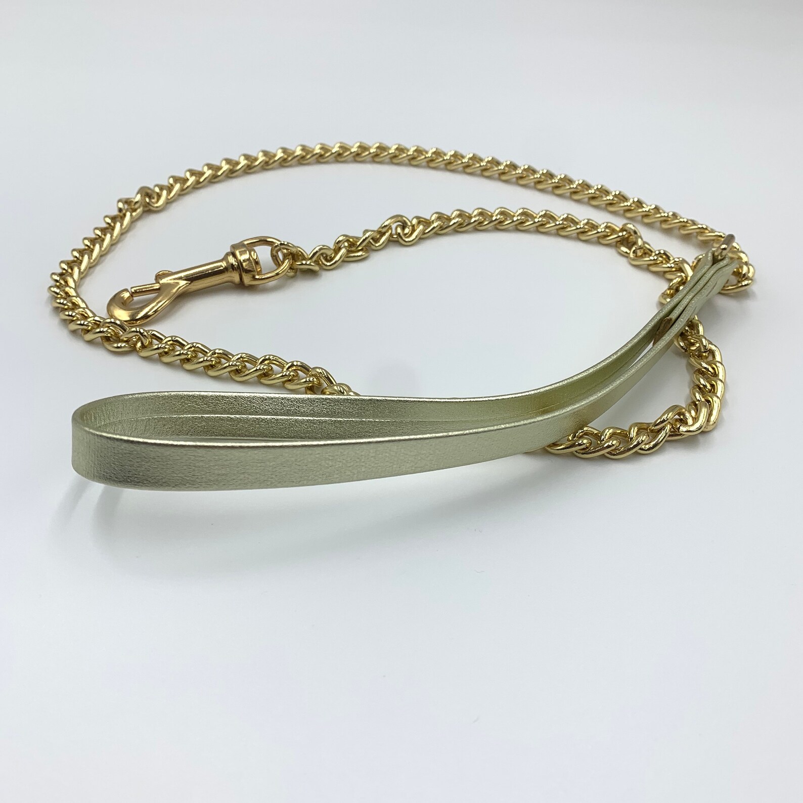 Small Dog Leash / Gold Chain Leash / Gold Faux Leather Handle Etsy