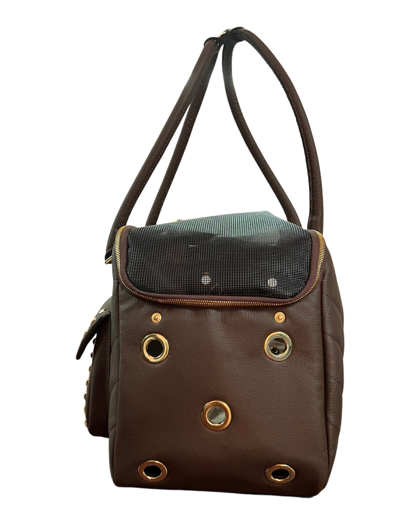 Teacup Dog Carrier / Dog Tote / Chocolate and Gold Studs / Small Dog