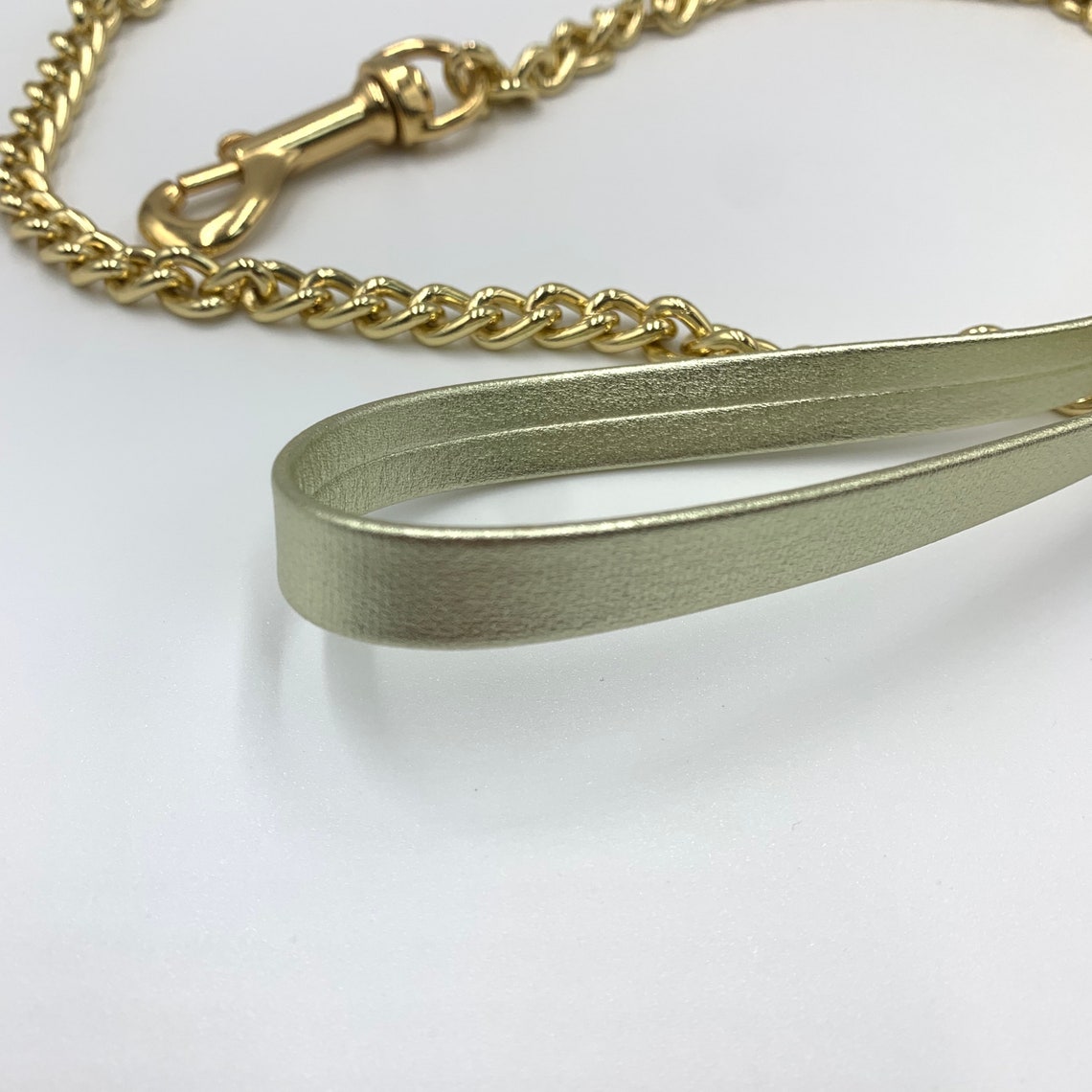 Small Dog Leash / Gold Chain Leash / Gold Faux Leather Handle Etsy