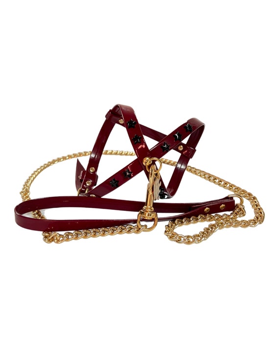 Burgundy Dog Harness and Chain Leash Set Boy Dog Girl Harness Puppy Harness Small Dog Prince and Princess Holiday Dog Harness Etsy