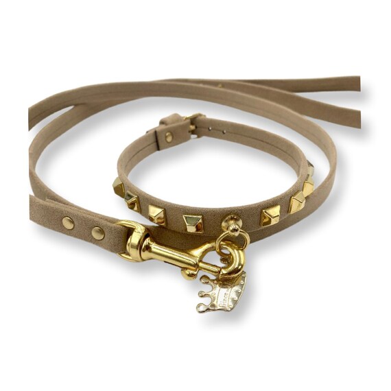 Beige Studded Dog Collar and Leash Set Dog Collar Beige Studded Collar Boy Dog Girl Dog prince and Princess USA Holiday Dog Etsy Canada