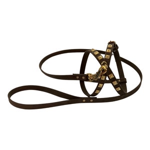 Brown Faux Suede Dog Harness and Plain Leash Set / Dog Studded Harness / Teacup Dog / Boy Dog / Girl Dog / Luxury Dog /  Teacup Puppy
