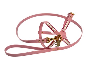 Pink Dog Harness and Plain Leash Set / Girl Dog Harness / Puppy Harness / Small Dog Harness / Easter Dog / Teacup Dog / Teacup Puppy