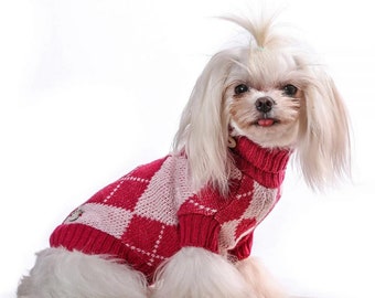 Teacup Dog Sweater Pullover / Pink Argyle / Small Dog Sweater / Prince and Princess USA / Puppy Sweater / Girl Dog / Teacup Puppy Clothes