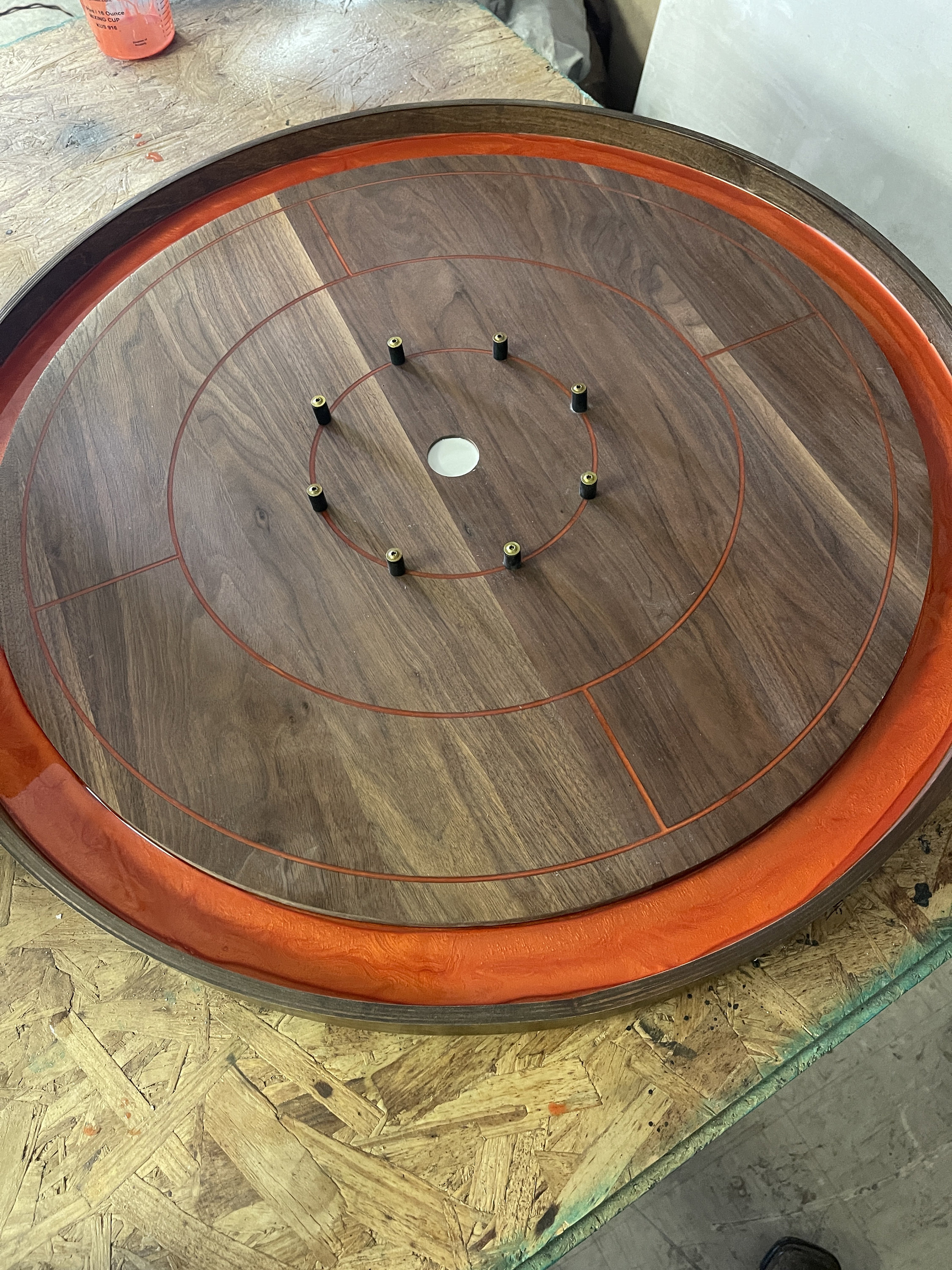 Walnut Crokinole Board Epoxy Finish No Stain Orange Epoxy Lines/gutters ...