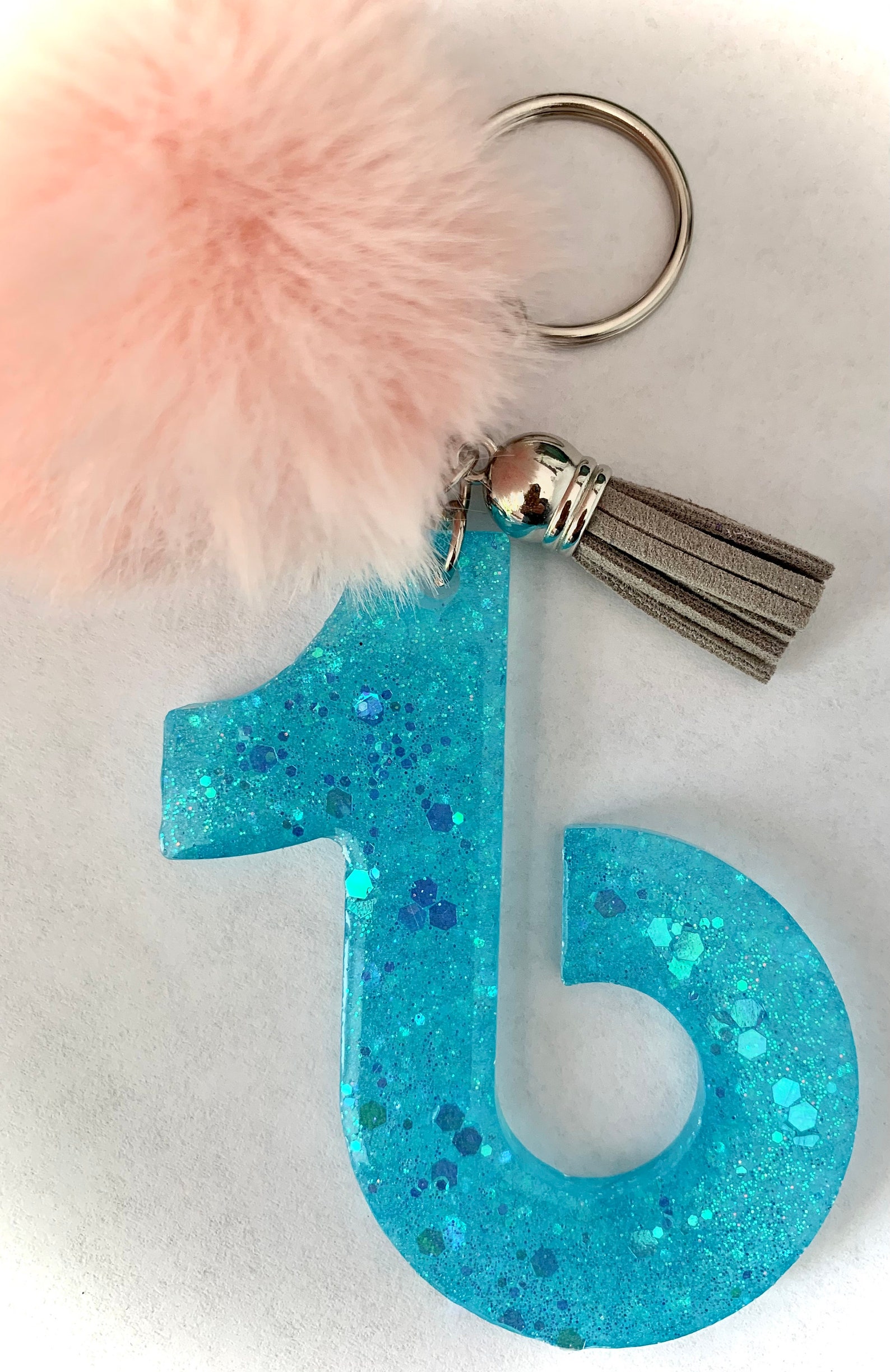 Tik Tok inspired keychain with pompom and tassel resin Etsy