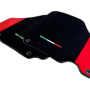 Black Floor Mats for Ferrari 360 Modena 2000-2005 with Red Alcantara Leather Tailored Carpets with Italian Flag