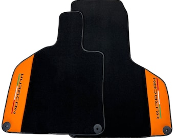Black Floor Mats for Lamborghini Huracan (2014-2023) With Orange (Arancia Leonis) Nappa Leather