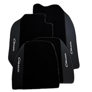 Black Floor Mats for Porsche 911 - 964 (1989-1994) With Classic Logo | White Sewing | Leather Border