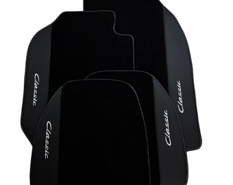 Black Floor Mats for Porsche 911 - 964 (1989-1994) With Classic Logo | White Sewing | Leather Border