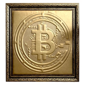 1/1 Golden Leather Sewn Bitcoin (BTC) Unique : Masterpiece Leather Art Cryptocurrency and Craftsmanship | BTC Wall Decoration 110 x 110 cm