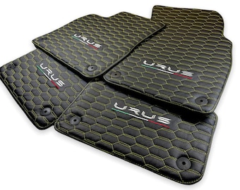 Tapis de sol pour Lamborghini Urus 2018-2022 Tapis en cuir / Tapis sur mesure à coudre jaune