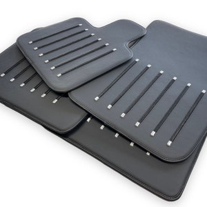 Black Leather Floor Mats For Rolls Royce Black Badge ( Wraith / Shadow / Phantom / Ghost / Dawn / Cullinan - AutoWin Brand