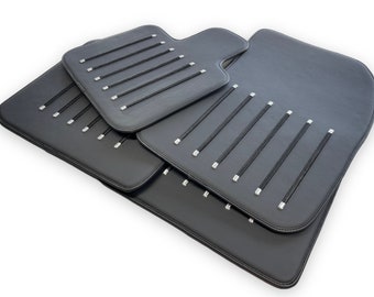 Black Leather Floor Mats For Rolls Royce Black Badge ( Wraith / Shadow / Phantom / Ghost / Dawn / Cullinan - AutoWin Brand