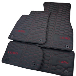 Leather Floor Mats for Audi RS5 B8 / B9 | 2010-2023 | Red Stitching Custom Made