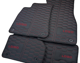 Leather Floor Mats for Audi RS4 B5 B7 B8 B9 (2000-2024) Red Stitching Custom Made