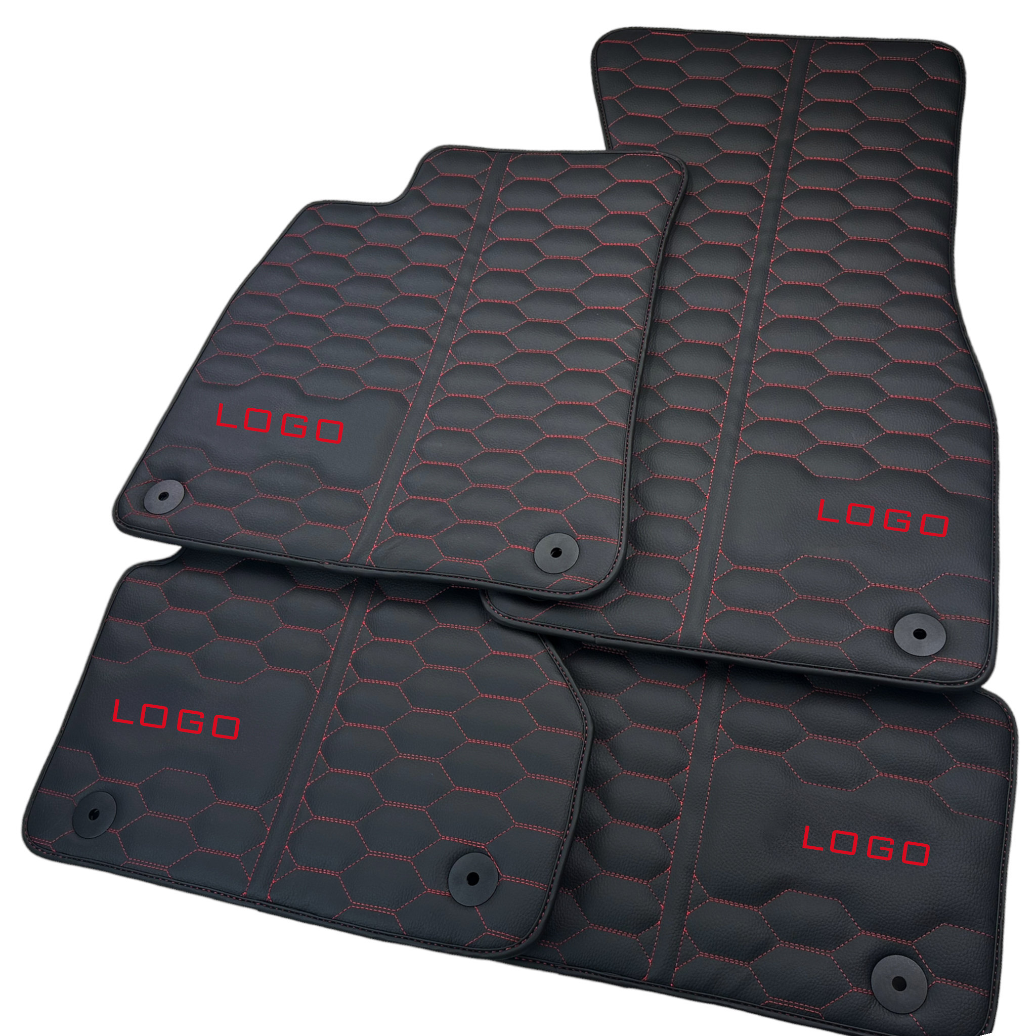 Leather Floor Mats for Audi RS5 B8 B9 2010 2023 Red Stitching