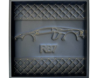 Inspired by Lamborghini Aventador : Black Leather Wall Art & Yellow Stitch Luxury Decor