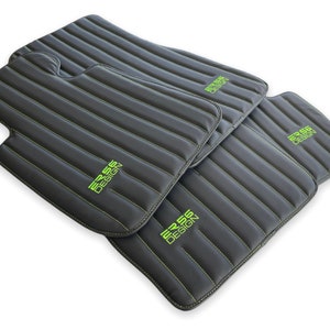Floor Mats For Rolls Royce Black Leather ER56 Design Green Sewing Premium Brand ( Wraith / Shadow / Phantom / Ghost / Dawn / Cullinan )
