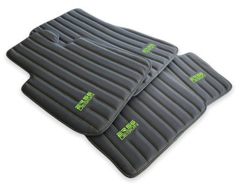 Floor Mats For Rolls Royce Black Leather ER56 Design Green Sewing Premium Brand ( Wraith / Shadow / Phantom / Ghost / Dawn / Cullinan )