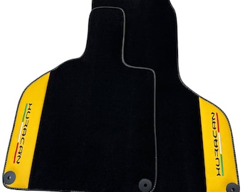 Black Floor Mats for Lamborghini Huracan (2014-2023) With Yellow (Giallo Taurus) Nappa Leather