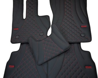 Black Leather Floor Mats for Mercedes-Benz G Class 2019-2022 W463 ER56 Design | Red Sewing