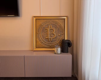 Gold Leather Bitcoin (BTC) Brilliance: Masterpiece Leather Art Celebrating Cryptocurrency and Craftsmanship | BTC Wall Decoration 60 x 60 cm