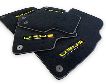 Tapis de sol pour Lamborghini Urus 2018-2022 Tapis noir Logo Jaune Et coutures