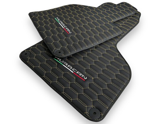 Floor Mats for Lamborghini Huracan 2014 2022 Leather Yellow Stitch