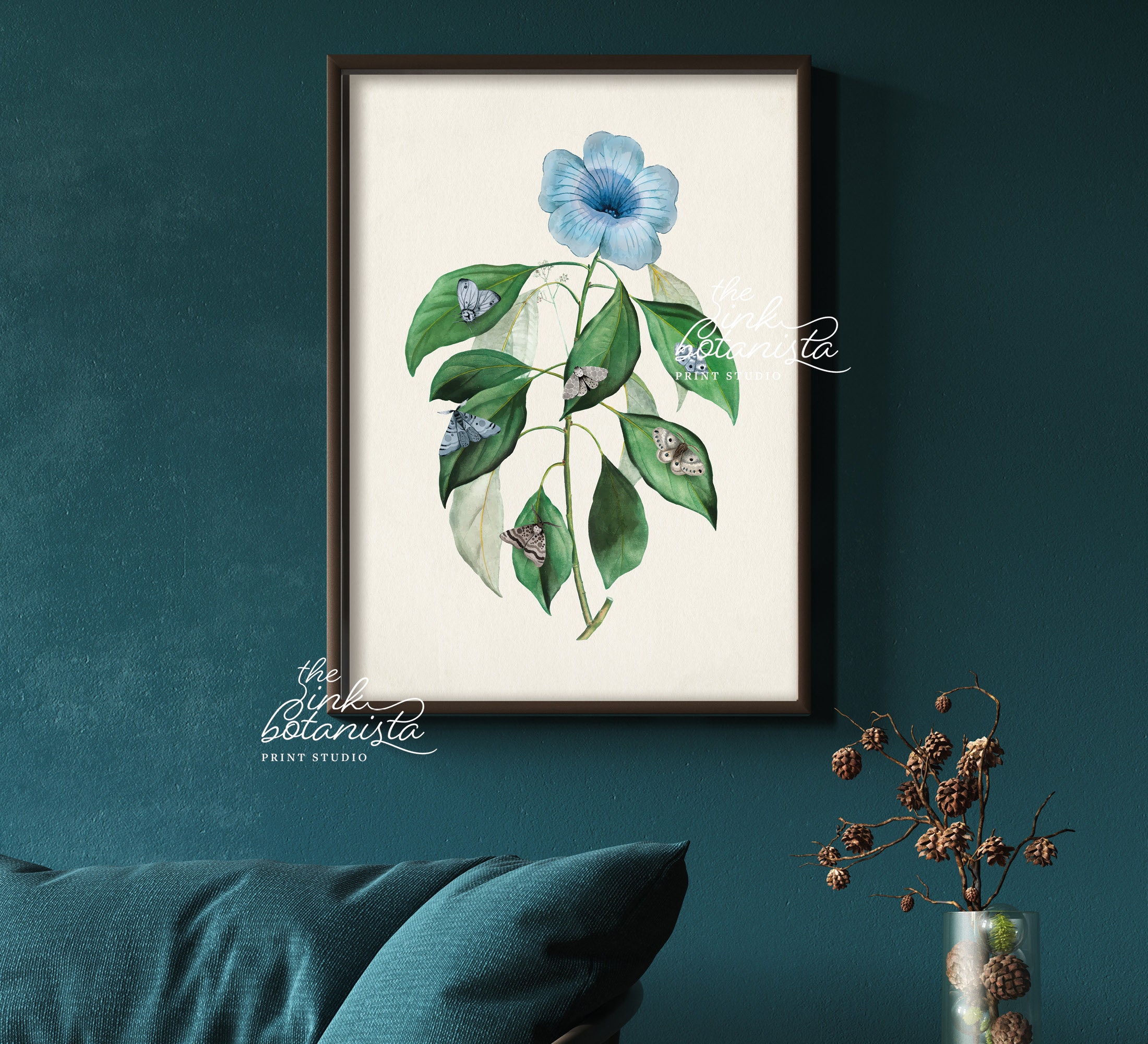 Blue Flower Botanical Print Vintage Style Wall Art Antique | Etsy