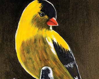 Yellow Bird on Brown Background Original Contemporary Art Print 16x20