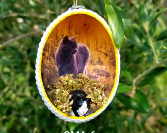 Halloween Black Cat Upcycled Real Egg Ornament, unique design of Hide and Seek Cats, Sparkling Yellow Shell, Perfect KEEPSAKE gift