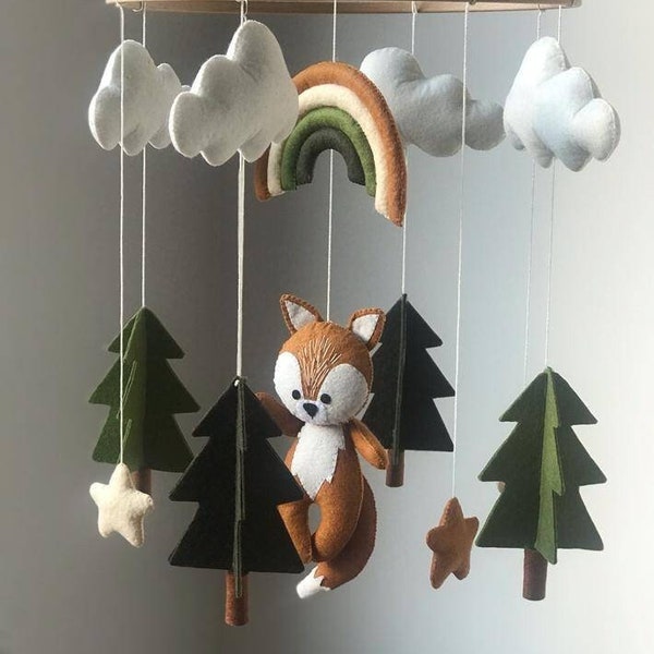 Mobile pour bébé, mobile pour chambre de bébé, mobile pour lit de bébé, mobile pour lit de bébé, mobile renard, cadeau de baby shower, déco chambre de bébé, déco chambre d'enfant, idée cadeau