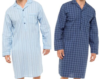 Mens Pure Cotton Nightshirt Stripe Summer Lightweight Check