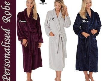 PERSONALISED Ladies Luxury Supersoft Fleece Long Dressing Gown Robe GIFT PRESENT