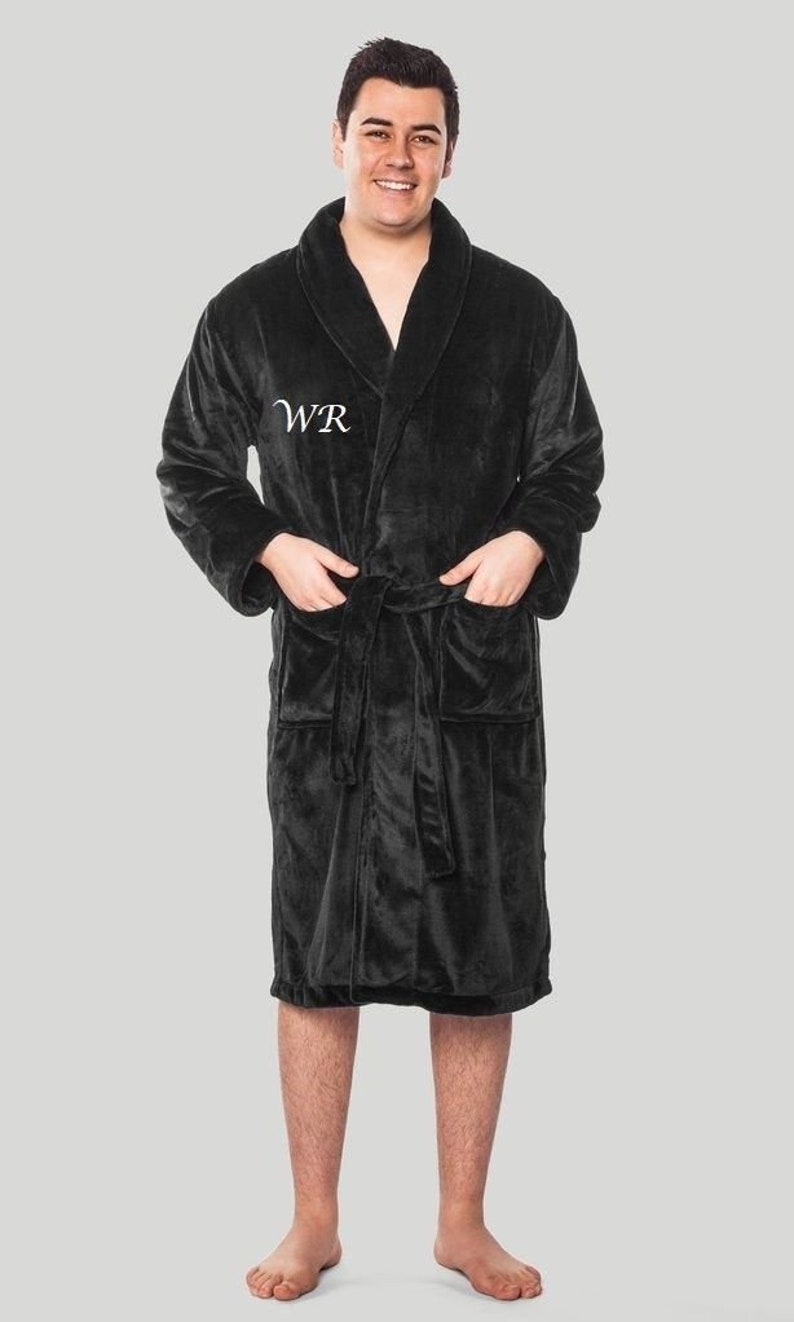 PERSONALISED Mens LUXURY Super Soft Shawl Collar Dressing Gown Robe Bathrobe GIFT