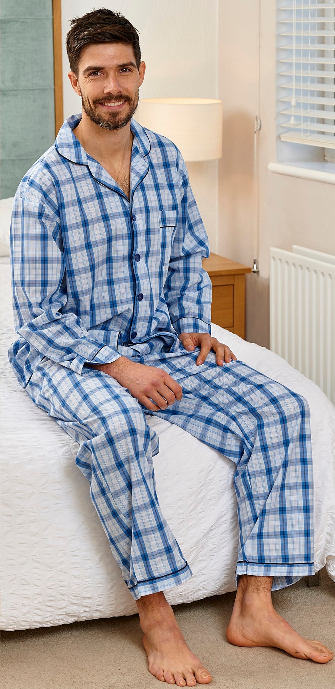 NEW Mens Gents Poly Cotton CHECKED PYJAMA Set Pajama Pyjamas Etsy