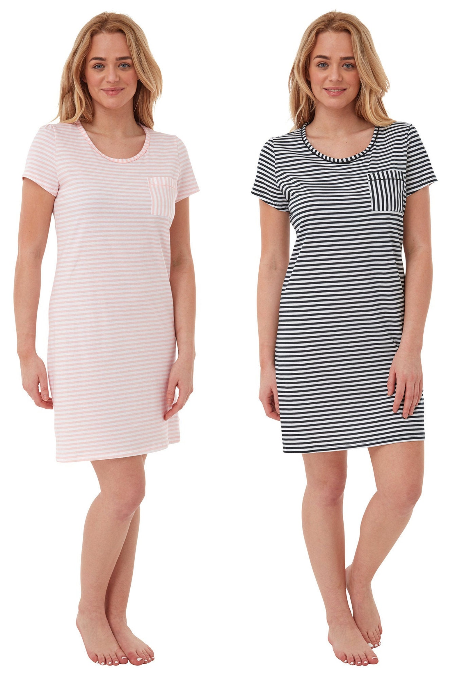 NEW Ladies Short Sleeve Striped Jersey 100 Cotton Nightshirts Etsy
