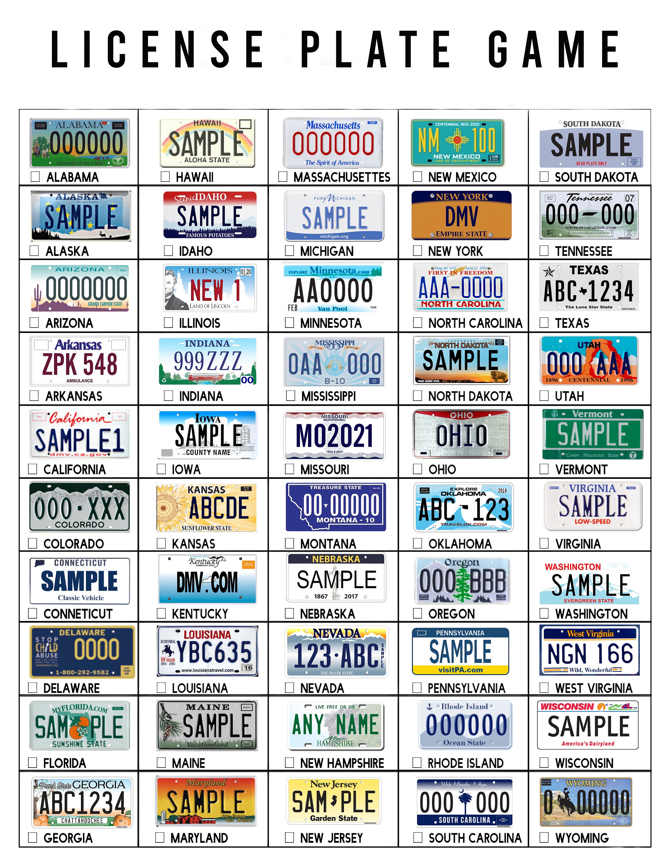 Road Trip License Plate Game Kids Activity Digital Download Etsy