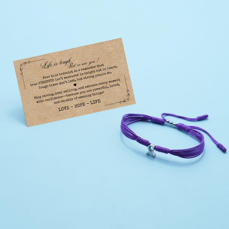 Bauchspeicheldrüsenkrebs-Bewusstseinsband, Lila Armband, Bewusstseinsarmband, Glück und Schutz Armbänder für Krieger Bild 6